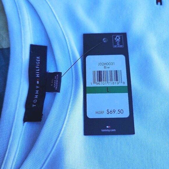 RTL $69 Tommy Hilfiger Long Blue Striped Puffy Sleeve White 100% Cotton SzL Top - Picture 3 of 9